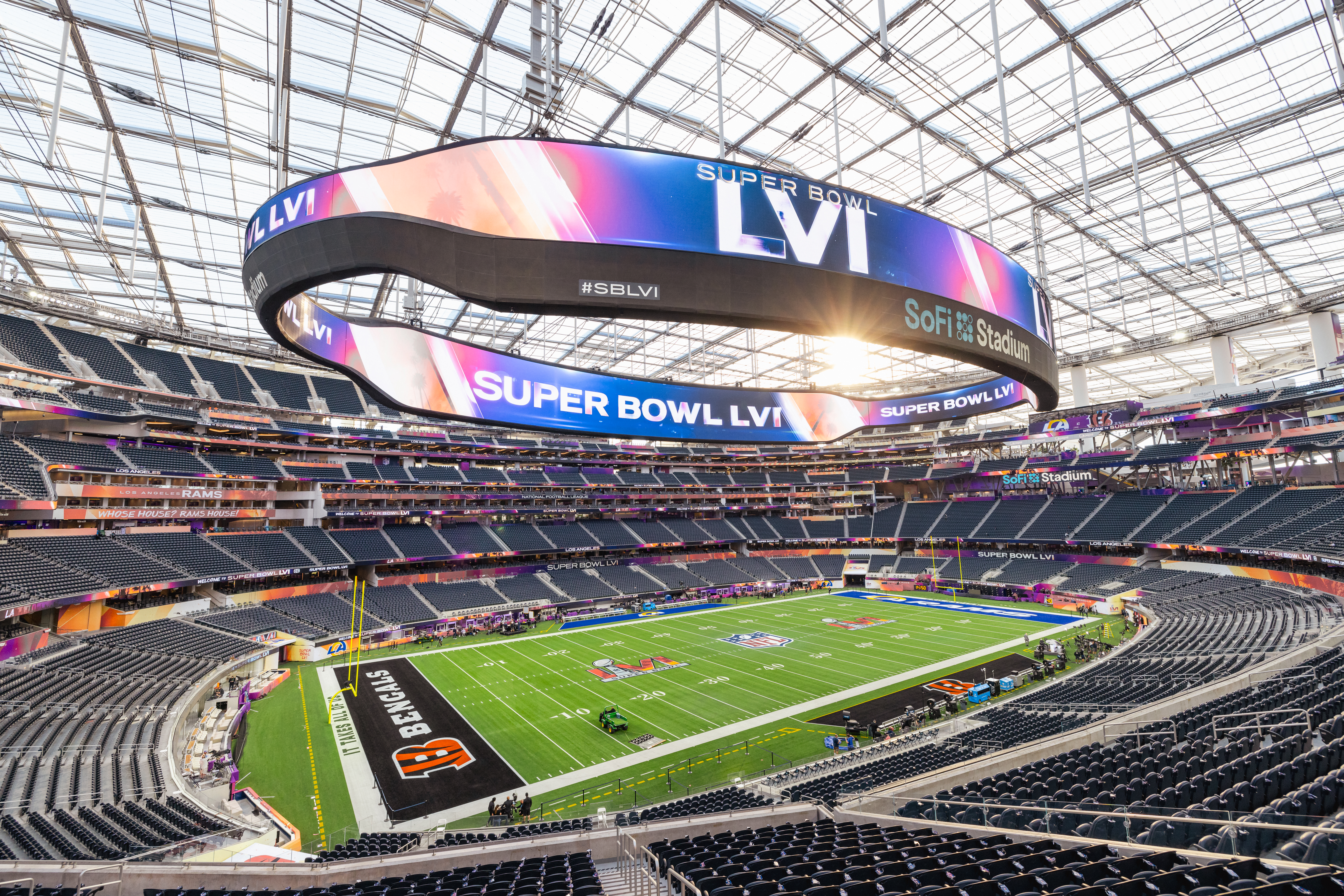 Van Wagner Productions developed creative for the LED graphics over centerfield at Super Bowl 2022
