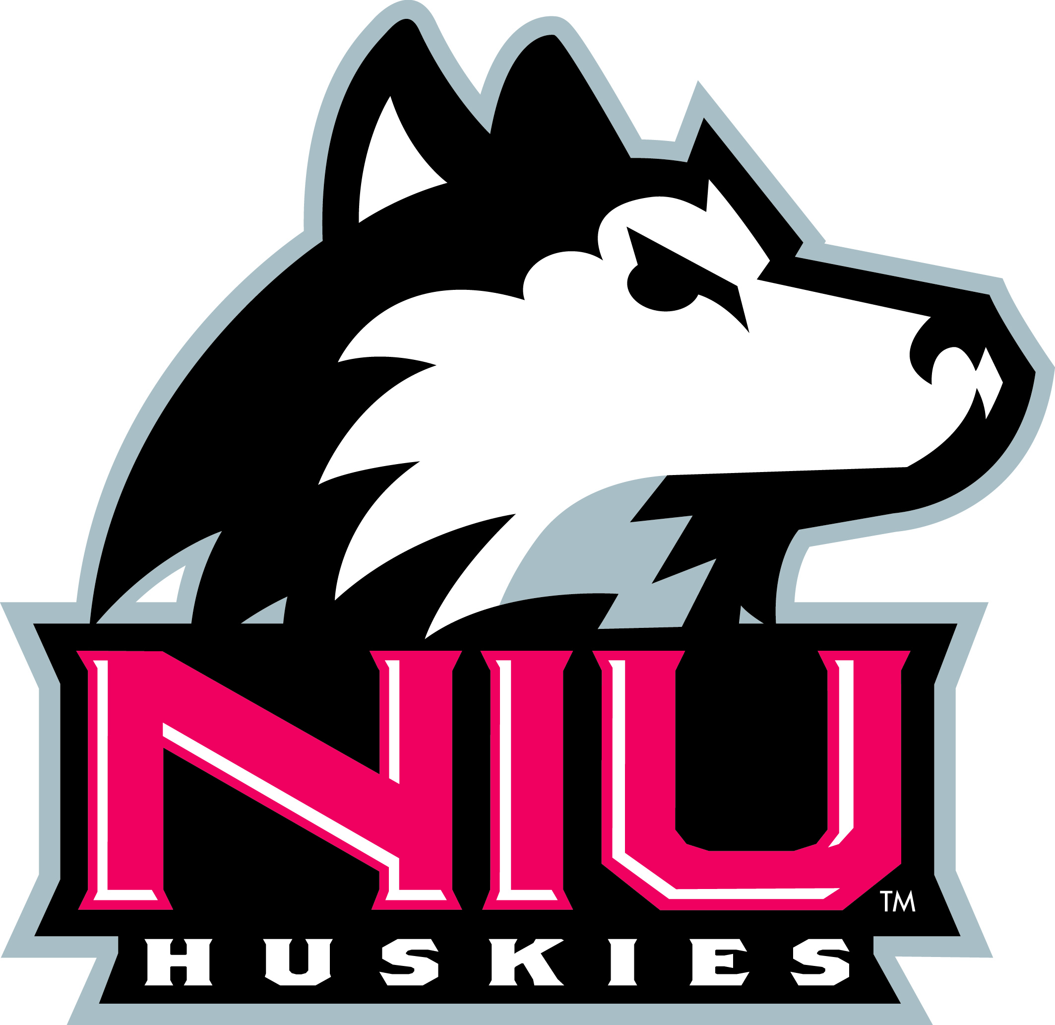 Gray and white wolf logo representing Northern Illinois University athletics, also known as NIU Huskies